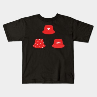 Red bucket hats with hearts set Kids T-Shirt